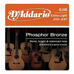 D`ADDARIO EJ-15 Струны для акустической гитары 010-047, фосфорная бронза