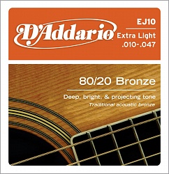 D`ADDARIO EJ-10 Струны для акустической гитары 010-047, бронза
