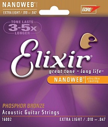 ELIXIR 16002 Струны для акустической гитары 010-047 NanoWeb